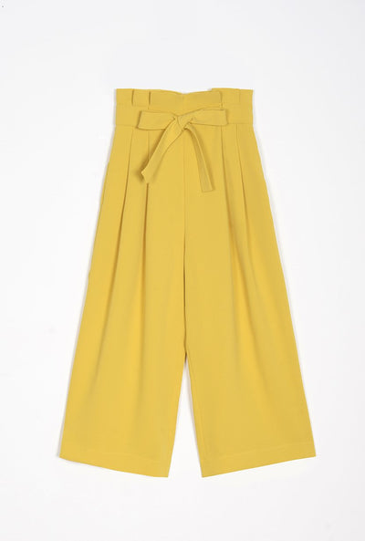 Fuschia Pants - Mustard - mustard yellow wide leg pants with high paperbag waist - Petite Studio NYC