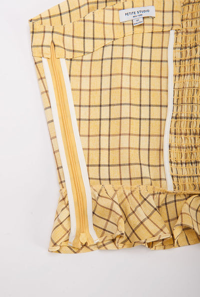 Orlando Top - Yellow Gingham - Yellow Gingham tank top with ruffle hem and shoulder and vintage tie closure - Petite studio NYC