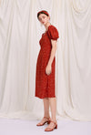 Adelaide Dress - Red Print -  Green Floral - green floral maxi dress with puff sleeves and back ribbon closure  - Petite Studio NYC