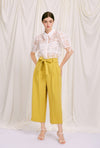 Fuschia Pants - Mustard - mustard yellow wide leg pants with high paperbag waist - Petite Studio NYC