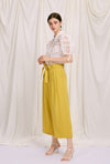 Fuschia Pants - Mustard - mustard yellow wide leg pants with high paperbag waist - Petite Studio NYC