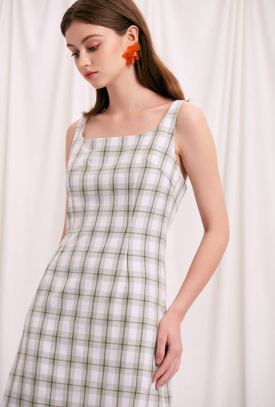 Isla Dress - Mint Gingham - Mint Gingham mini dress with back crossover strap - Petite studio NYC