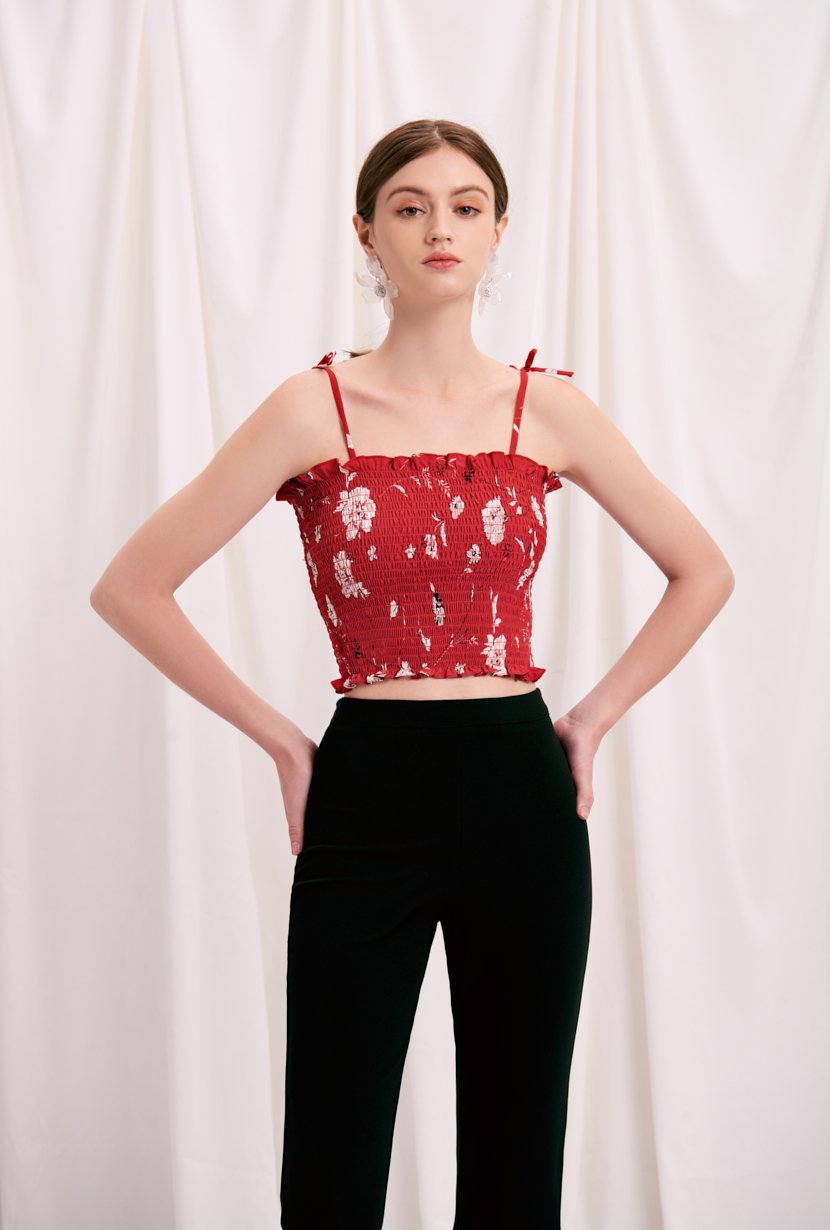 Dora Top - Red Floral- red floral top with spaghetti straps - Petite Studio NYC 