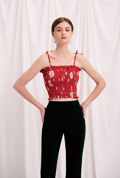 Dora Top - Red Floral- red floral top with spaghetti straps - Petite Studio NYC