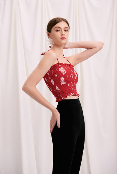 Dora Top - Red Floral- red floral top with spaghetti straps - Petite Studio NYC