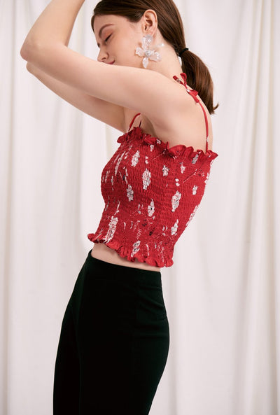 Dora Top - Red Floral- red floral top with spaghetti straps - Petite Studio NYC