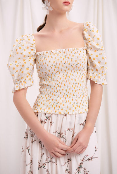 Tia Top - Daisy Print - Daisy printed cotton top - Petite Studio NYC