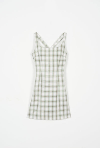 Isla Dress - Mint Gingham - Mint Gingham mini dress with back crossover strap - Petite studio NYC