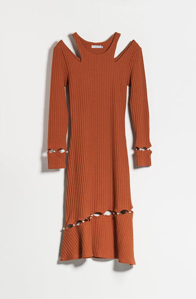 Sovano Cotton Knit Dress - Rust - Above ankle pearl button knit dress - Petite Studio NYC