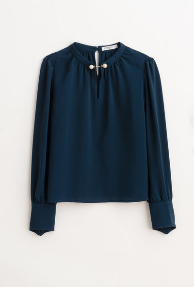 Buvette Pearl Blouse-Navy-navy pearl detailed long-sleeve blouse-Petite Studio NYC