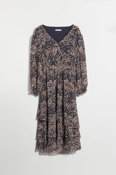 Sara Dress - Navy Print - Full tiered midi dress - Petite Studio NYC