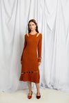 Sovano Cotton Knit Dress - Rust - Above ankle pearl button knit dress - Petite Studio NYC