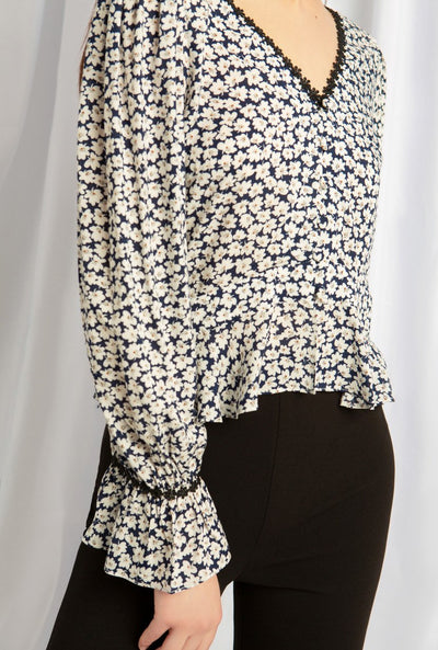 Oslo Top - Navy Floral - V neck floral top -Petite Studio NYC