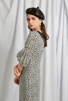 Ashe Dress - Navy Floral - Round neck fabric combo midi dress - Petite Studio NYC