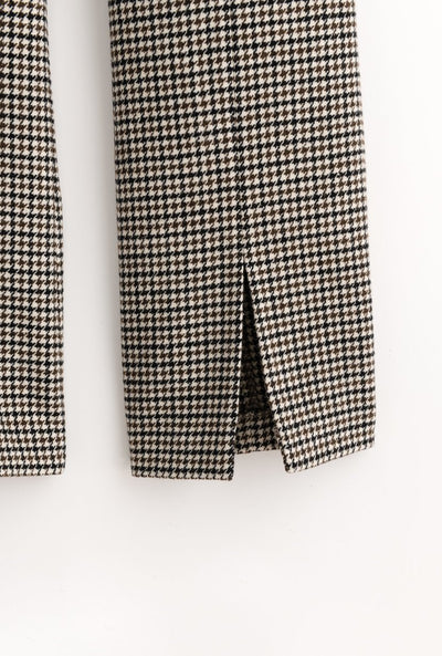 Bennet Pants - Grey Plaid - High waisted slim fit hem slit wool blend pants - Petite Studio NYC