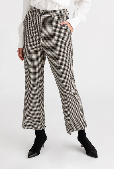 Bennet Pants - Grey Plaid - High waisted slim fit hem slit wool blend pants - Petite Studio NYC