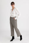 Bennet Pants - Grey Plaid - High waisted slim fit hem slit wool blend pants - Petite Studio NYC