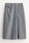 Mercer Wool Skirt - Grey - Grey A-line tweed skirt with adjustable zipper opening in the front - Petite Studio NYC