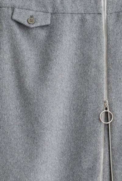 Mercer Wool Skirt - Grey - Grey A-line tweed skirt with adjustable zipper opening in the front - Petite Studio NYC