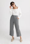 Belda Pants - Steel - Pearl detailed high-waist straight fit suit pants - Petite Studio NYC