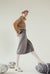 Mercer Wool Skirt - Grey - Grey A-line tweed skirt with adjustable zipper opening in the front - Petite Studio NYC