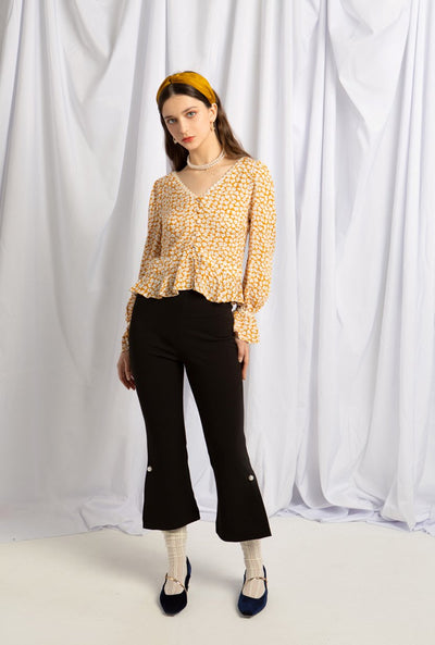 Oslo Top - Mustard Floral - V neck floral top - Petite Studio NYC