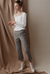 Bennet Pants - Grey Plaid - High waisted slim fit hem slit wool blend pants - Petite Studio NYC